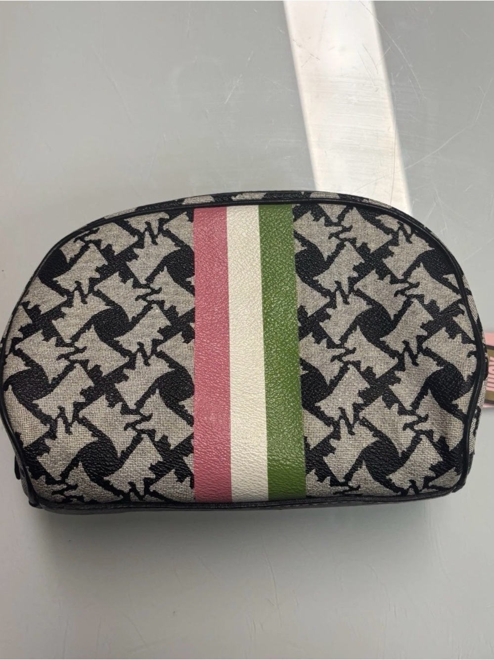 ISO Juicy Couture Black Gray Cosmetic Bag with Pink White Green Stripes